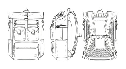 Title: Techwear Apparel and Tactical Gear Technical Flat Sketch Vector Template Bundle © Achira Nimsara