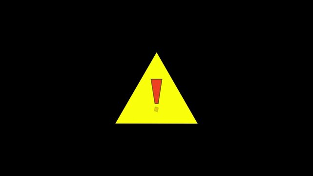 Danger sign animation with blinking exclamation mark for warning and hazard alert on black background