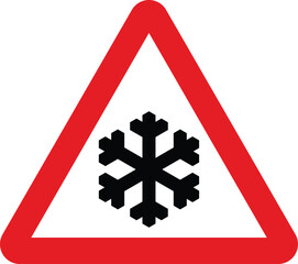 Fototapeta premium Icy or Snowy Road Surface Warning Triangle UK Warning Road Sign Vector