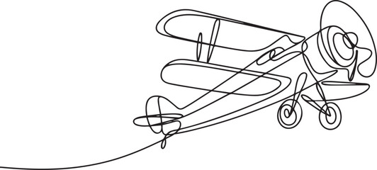 Continuous line drawing of jet plane . Flight biplane Tandem wing. The symbol of take-off in the sky. one line Icon drawing © MofajjolHossen