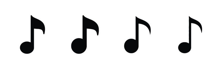 Four black musical eighth notes on a white background