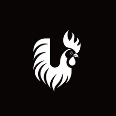 Fototapeta premium Stylized rooster logo design in white on a black background