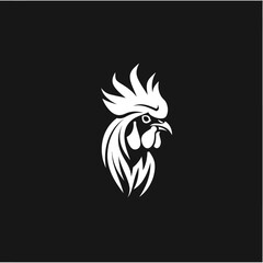 Fototapeta premium Stylized white rooster head silhouette on black background for design purposes