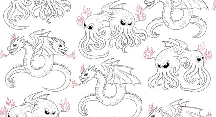 Collection of Cartoon Dragons in Various Poses.