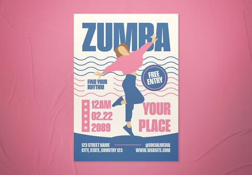 Blue & Pink Flat Zumba Event Flyer