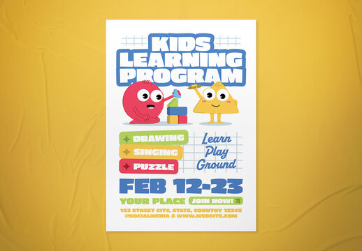 Colorful Bold Cartoon Kids Learning Program Event Flyer