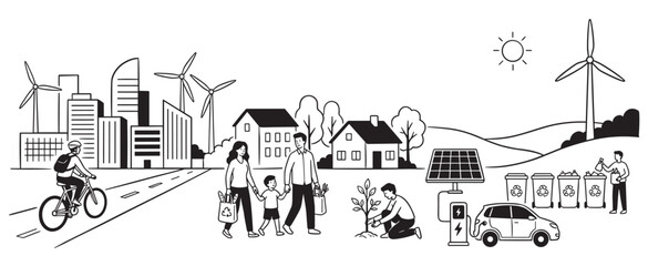 Obraz premium Sustainable living practices for a greener future and healthy planet are essential for a thriving community and ecological balance.