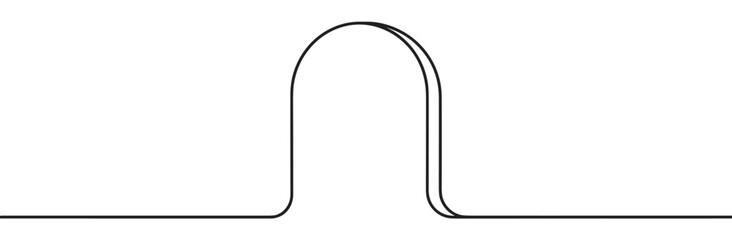 Minimalist black line arch graphic element creates a simple abstract design with smooth curves and a modern aesthetic.