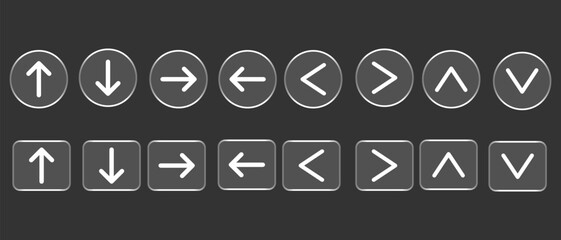 Glass morphism navigation arrow buttons icon set for ui design. Cursor arrow up down left right. Next and previous arrow symbol vector 