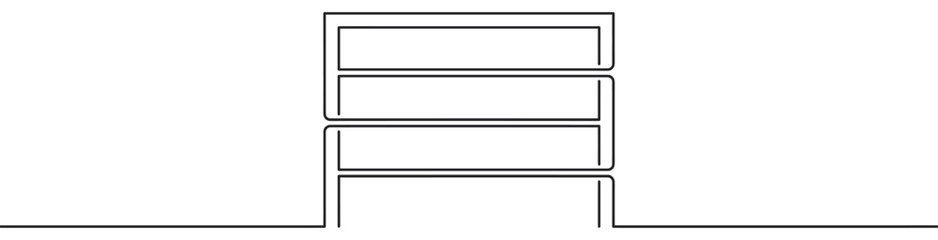 Continuous line drawing of four stacked rectangular shapes creating a minimalist architectural structure with a clean and simple design.