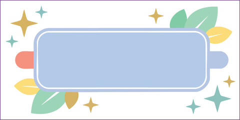 Cute Blue Rectangular Text Box with Pastel Leaves: Empty Vector Label for School or Greetings. © YASAWARDHANA