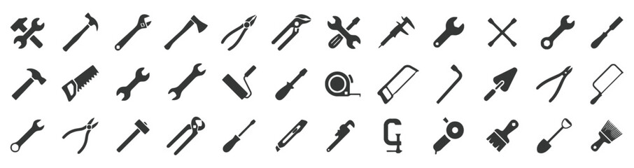 Naklejka premium Assortment of hand tool icons for construction repair and DIY projects