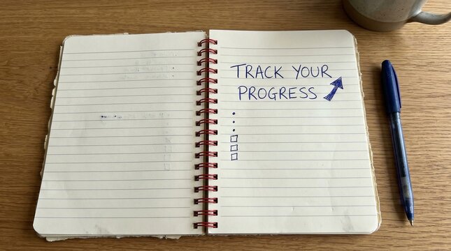 Notebook page titled &ldquo;Track Your Progress&rdquo; representing personal growth and productivity planning.
