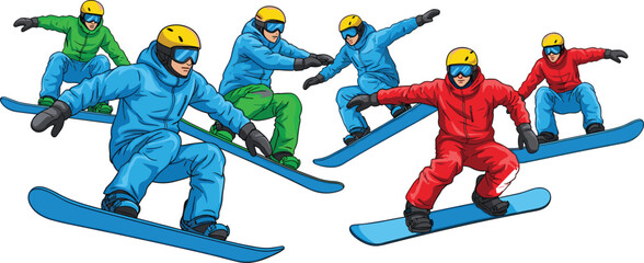 Snowboarders Group Action Dynamic Motion Winter Sports Commercial © jannat Stock