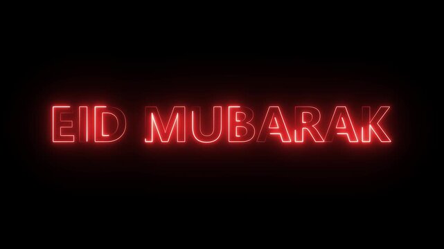 Eid Mubarak glowing neon sign animation footage on black background for eid festival celebration