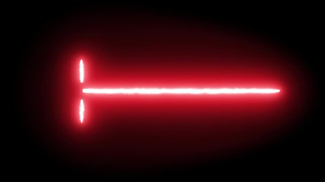 Red Laser Beam with Crossguard Design on Black Background, Sci-Fi Weapon Effect, Energy Sword Glow, Futuristic Light Saber.