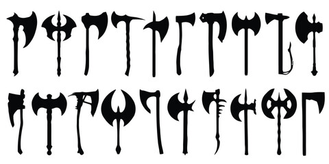 collection of black silhouette of various axes with different designs © Sohel