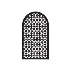 Fototapeta premium Arched Islamic Geometric Pattern Window Screen on White Background