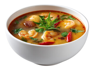 Tom Yum Soup: Spicy Thai Cuisine with Shrimp in a White Bowl