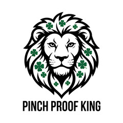 Fototapeta premium Lion head with shamrock leaves in mane logo for St Patricks day concept design transparent background