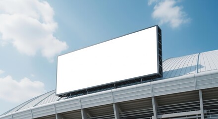 Fototapeta premium Blank billboard on top of a stadium roof under a cloudy sky