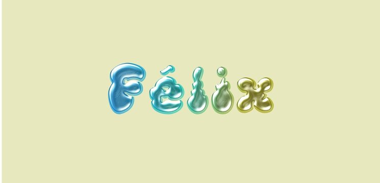F&eacute;lix name. F&eacute;lix typography. Funny Childish typography. Famous boys name. Glossy 3D Balloon Typography of the Name Miles in Metallic Colors.