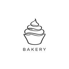 Black line art cupcake icon for bakery logo design element