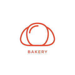 Orange line art bakery logo representing fresh bread roll on transparent pattern
