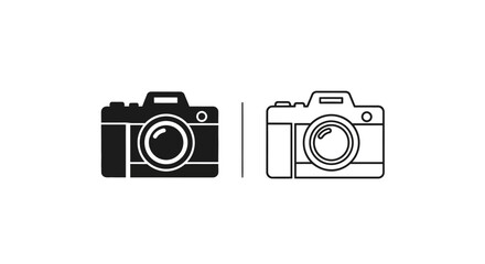 Black and white camera icons set, minimalist camera design, vector camera art Vector