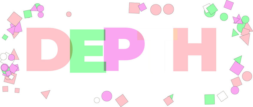 Colorful geometric shapes surrounding the text dep h on transparent background