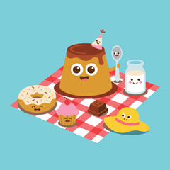 Naklejka premium Cute Kawaii Food Characters Having a Picnic.