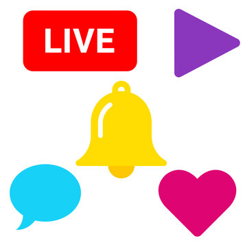 social media icons for live streaming and engagement on white background