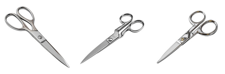 Obraz premium Set of Stainless steel scissors for arts and crafts on transparent png background. Ai generated