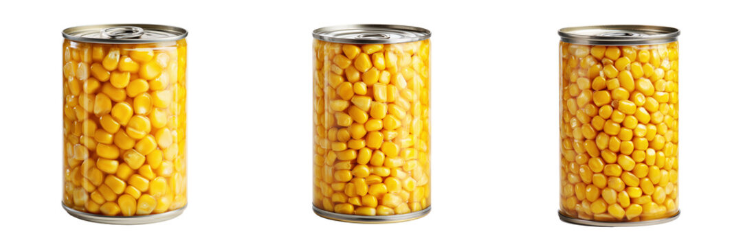 Set of Mason jar containing organic farm corn on transparent png background. Ai generated