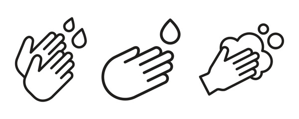 Fototapeta premium Hand washing outline icons set representing hygiene and sanitation steps