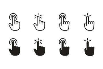 Multiple hand cursor icons pointing and touching screen
