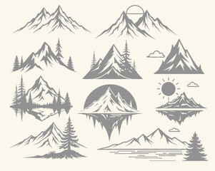 Obraz premium Set of Vintage Mountain Illustrations for Outdoor Adventure and Exploration Designs