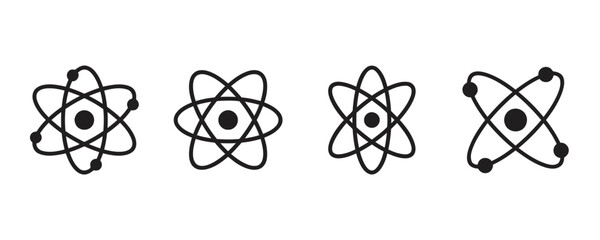 Set of atom icons symbolizing science, physics, and molecular structure © Tabassum