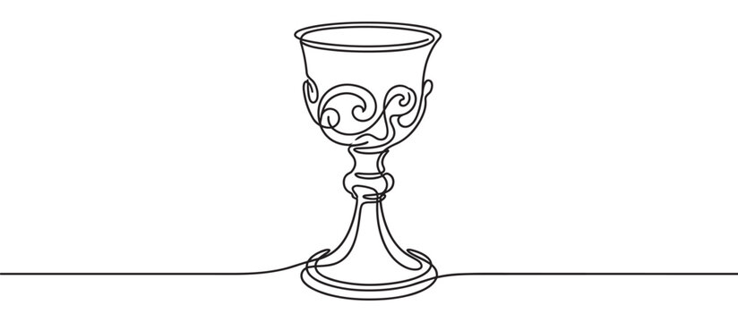 Ornate goblet drawn with a single continuous line, featuring elegant decorative swirls and a classic silhouette.