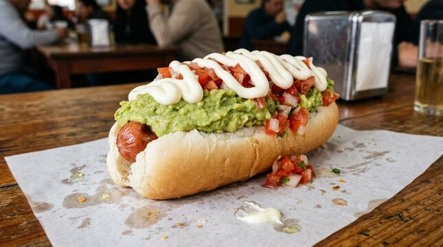 Chilean Completo Hot Dog with Avocado and Tomato