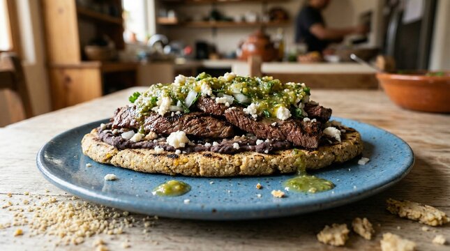Steak Huarache on Oval Masa Base