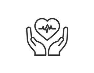 Obraz premium Heartbeat in hands. Outline art; symbol of care/health. Clean, white background