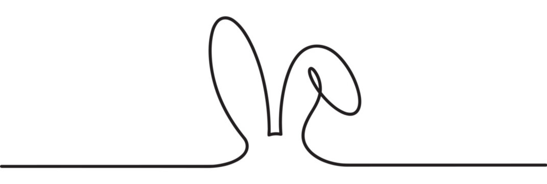 Continuous line drawing of cute bunny ears for Easter holiday celebration and spring season design with a minimalist aesthetic.