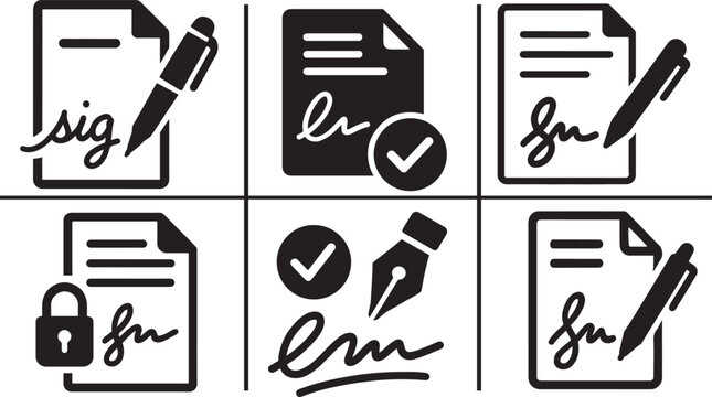 Electronic signature icon set, thin line vector illustration for web and app design use. 