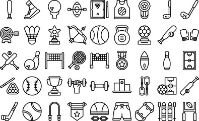 Collection of Sports Icons and Equipment Illustrations Representing Various Athletic Activities © Rohmanworks