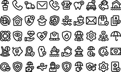 Fototapeta premium Collection of Mental Health Icons Representing Support and Services in a Simple Line Art Style