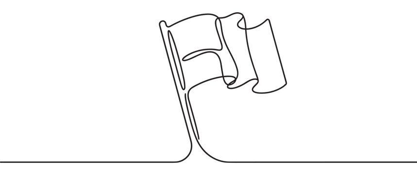 Flag continuous line art drawing minimalist illustration of a waving banner symbolizing freedom and national pride.