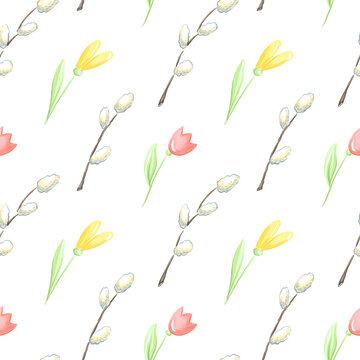 Floral seamless pattern with willow twings