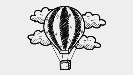 Black and White Hot Air Balloon Illustration. © denny