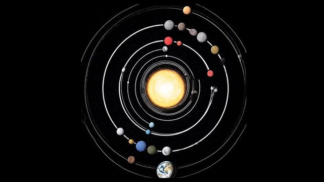 Solar system representation planets orbiting the sun in black space